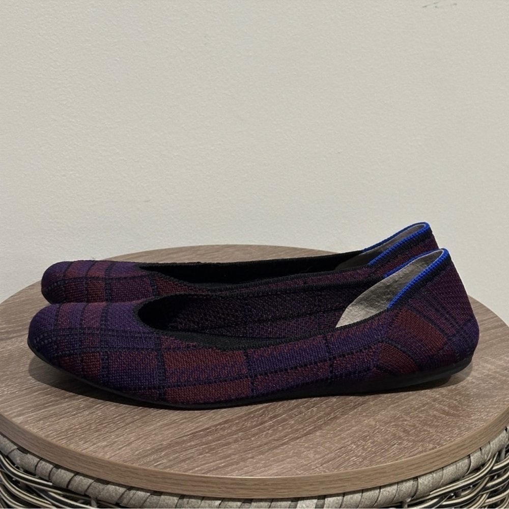 Rothys Square Toe Cranberry Plaid Flat Shoes - Picture 5 of 11